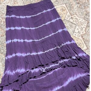Soft Surroundings Purple Tie‎ Dye Fairy Boho Tiered Ruffled Maxi Skirt Medium